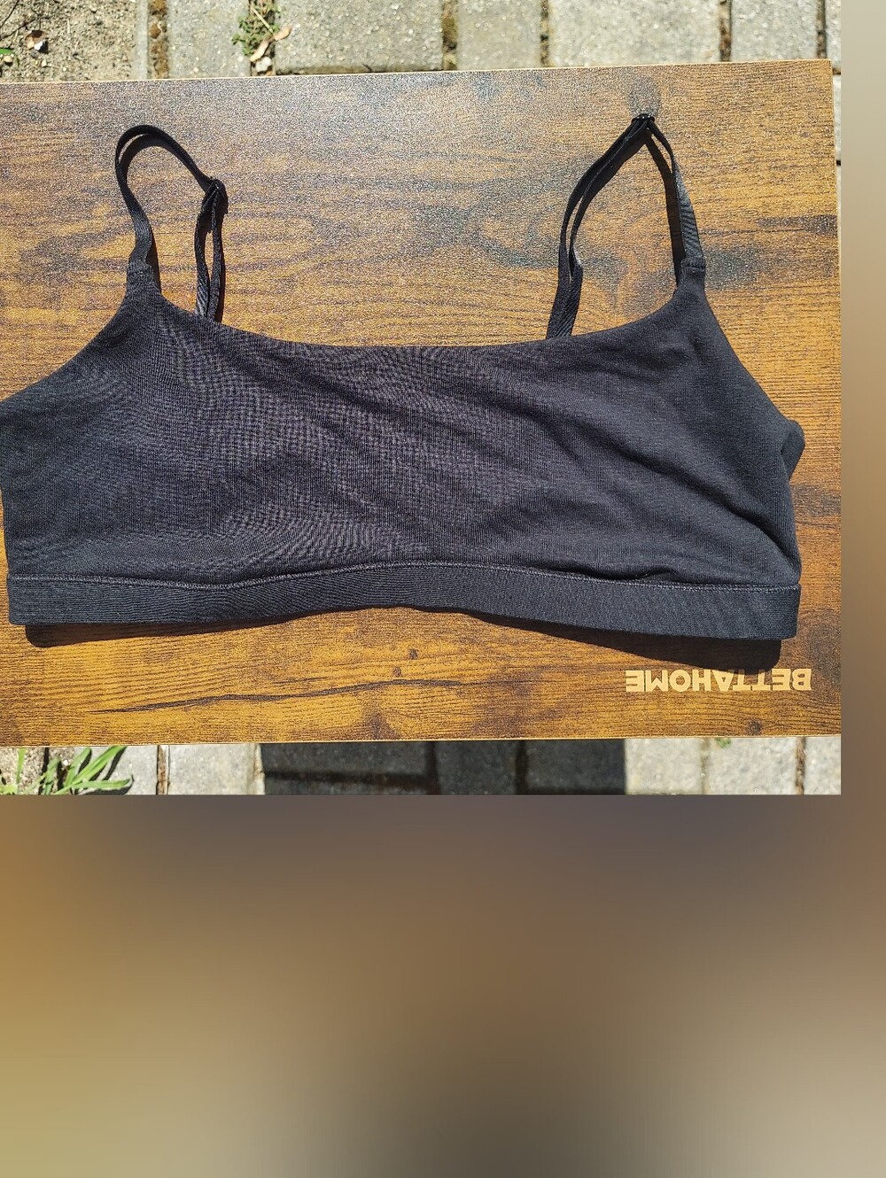 Quince Organic Cotton Scoop Seamless Stretch Black Bralette Women's Size Medium